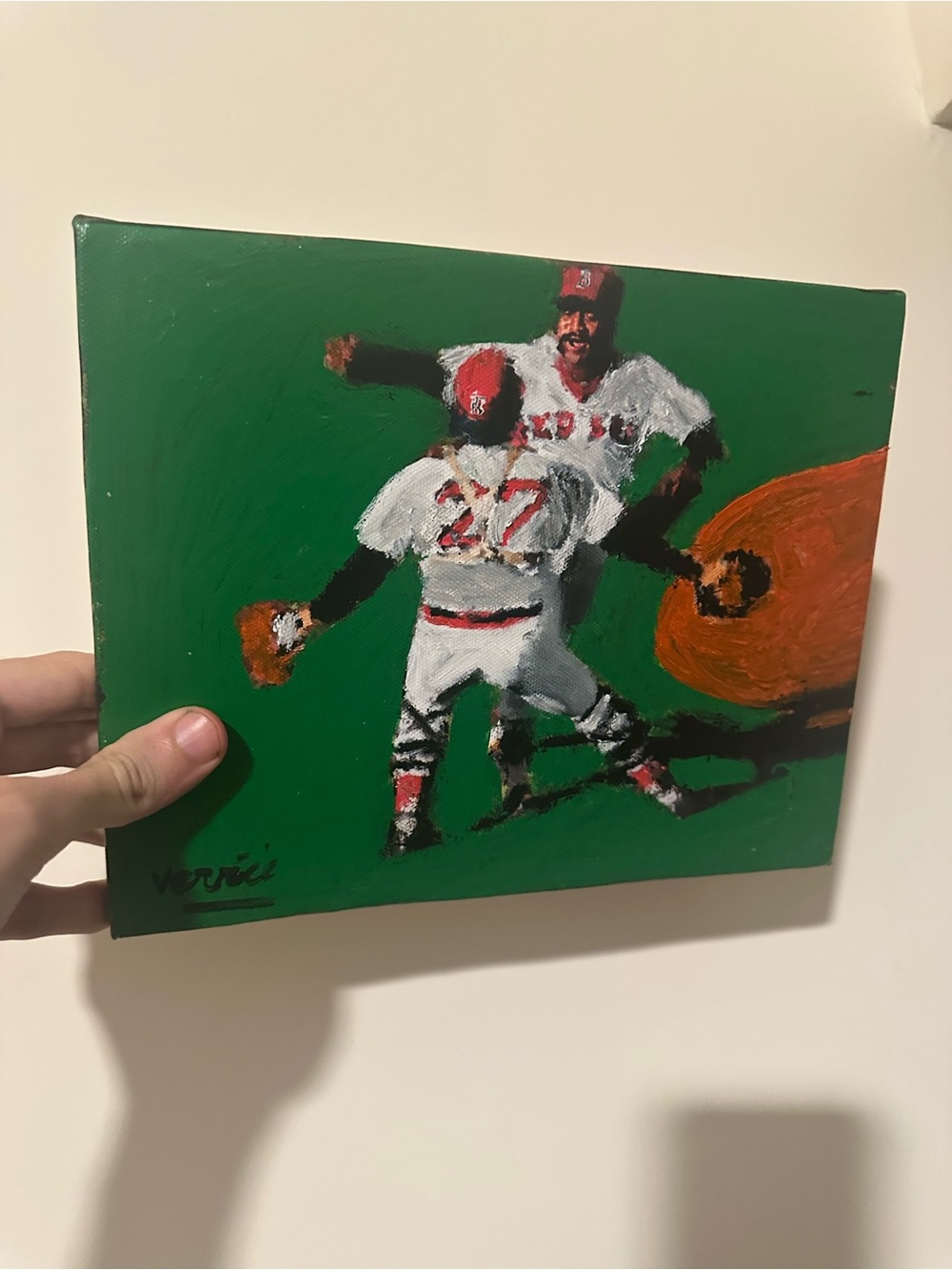 Luis Tiant Carlton Fisk Baseball Canvas Art Painting signed by the artist 8x10